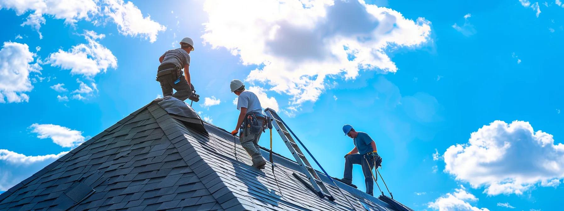 Analyzing EPDM vs Different Roofing Materials for Your Needs 1 a dynamic scene of roofing contractors skillfully installing epdm roofing on a sleek suburban home, showcasing modern tools and safety equipment against the backdrop of a crisp blue sky in saint paul, mn.