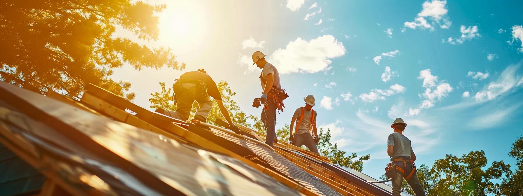 Choosing Between EPDM and Other Roofing Materials a team of roofing contractors is meticulously installing epdm material on a residential home, showcasing the contrast between their safety gear and the vibrant suburban architecture under the clear blue sky in saint paul, mn.