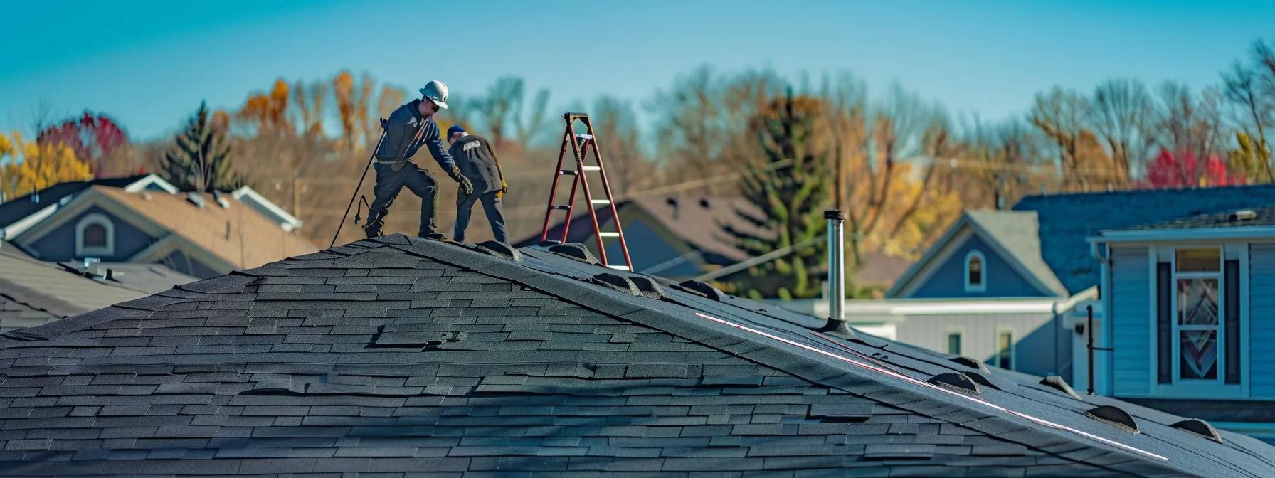 Best Practices for Preparing an EPDM Roof for Overlay a vibrant urban scene features skilled roofing contractors meticulously preparing an epdm roof for overlay on a shingle roof in a suburban neighborhood, surrounded by ladders and safety equipment, under a clear blue sky in saint paul, mn.
