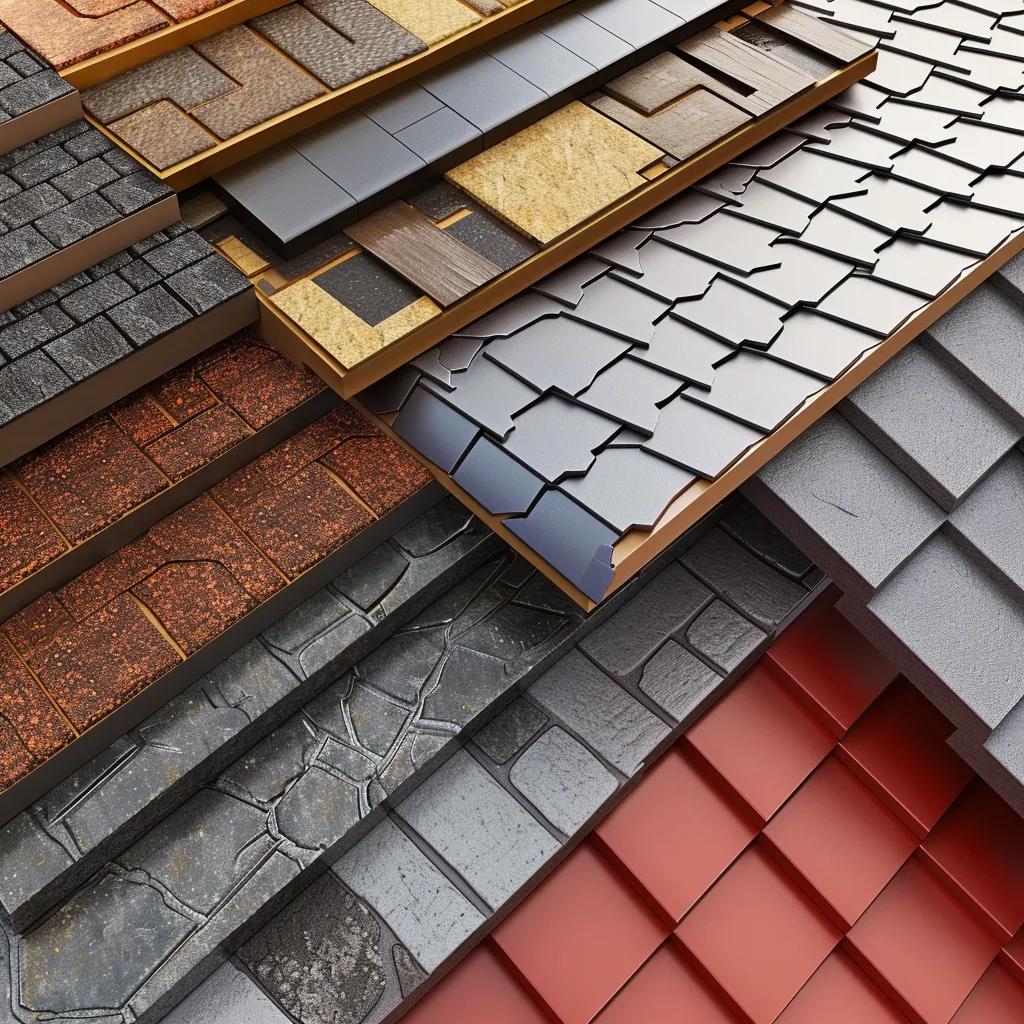 Wind's Hidden Threats to Roof Integrity Display of various wind-resistant roofing materials including asphalt shingles and metal panels, emphasizing their protective qualities