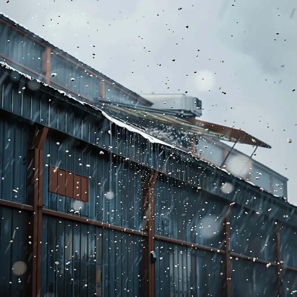 How Weather Damage Affects Commercial Roof Repair Hailstones impacting a commercial roof, showing visible damage