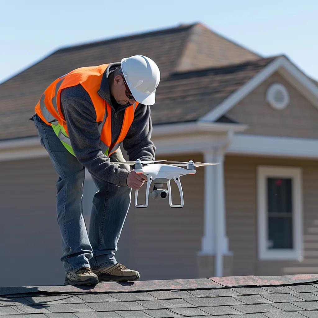 Why Hail Damage on Roofs Is Often Overlooked Certified roof inspector using a drone for professional assessment of hail damage