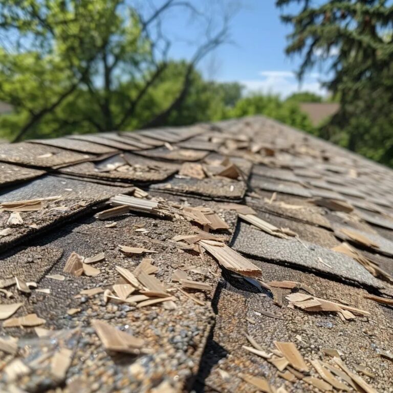 Residential roof in Medina showing hail damage with visible dents and granule loss