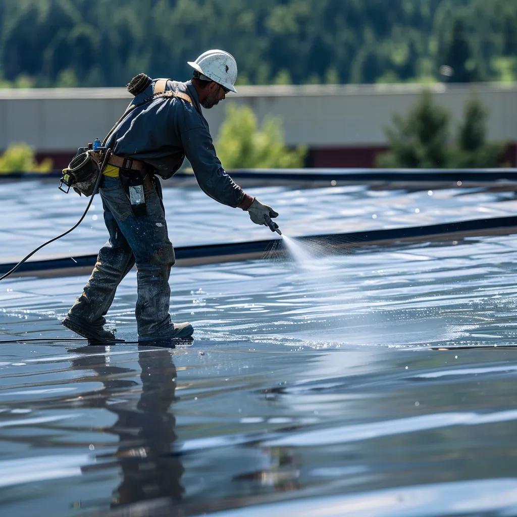 How to Extend Your Commercial Roof Lifespan Application of reflective roof coating enhancing energy efficiency and lifespan