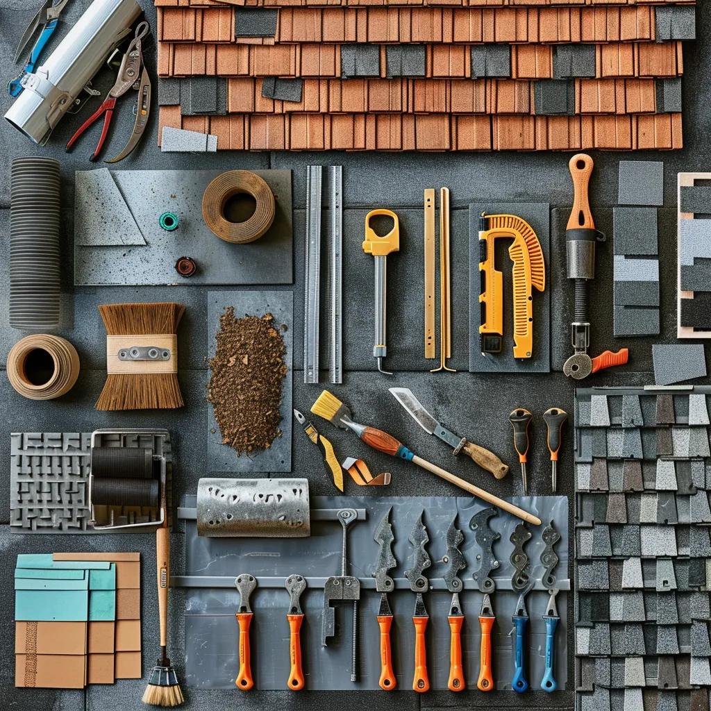 Hail Damage Signs on Your Roof Explained Various roofing materials and tools for repairing hail damage on roofs