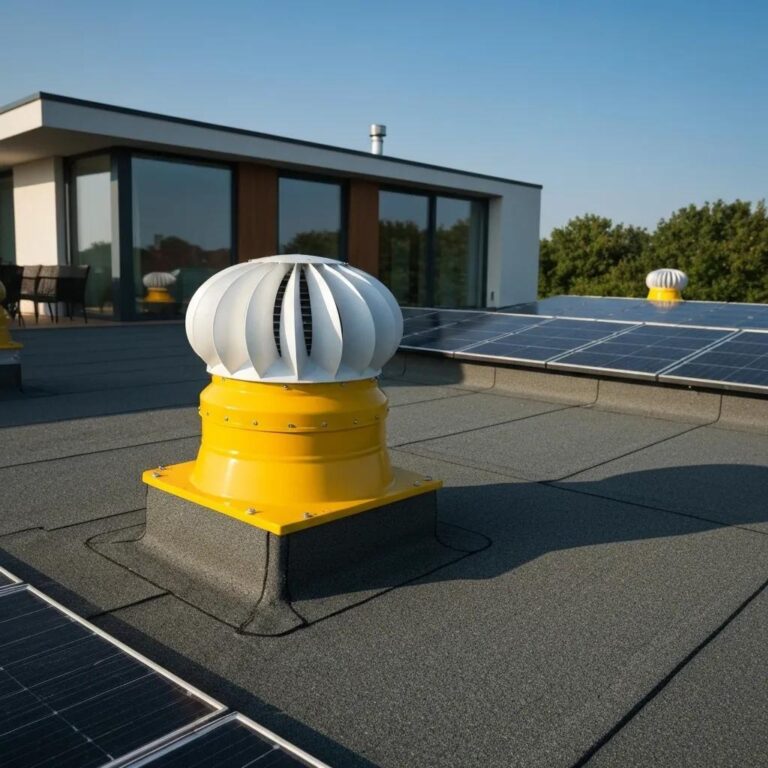 Solar panels with ventilation turbine on roof