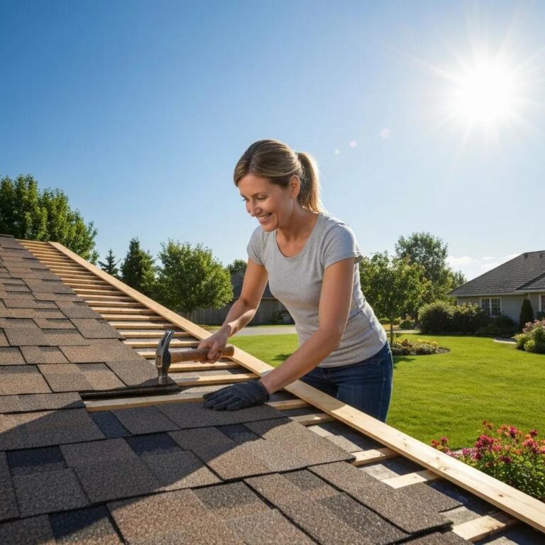 Person working on a roof.