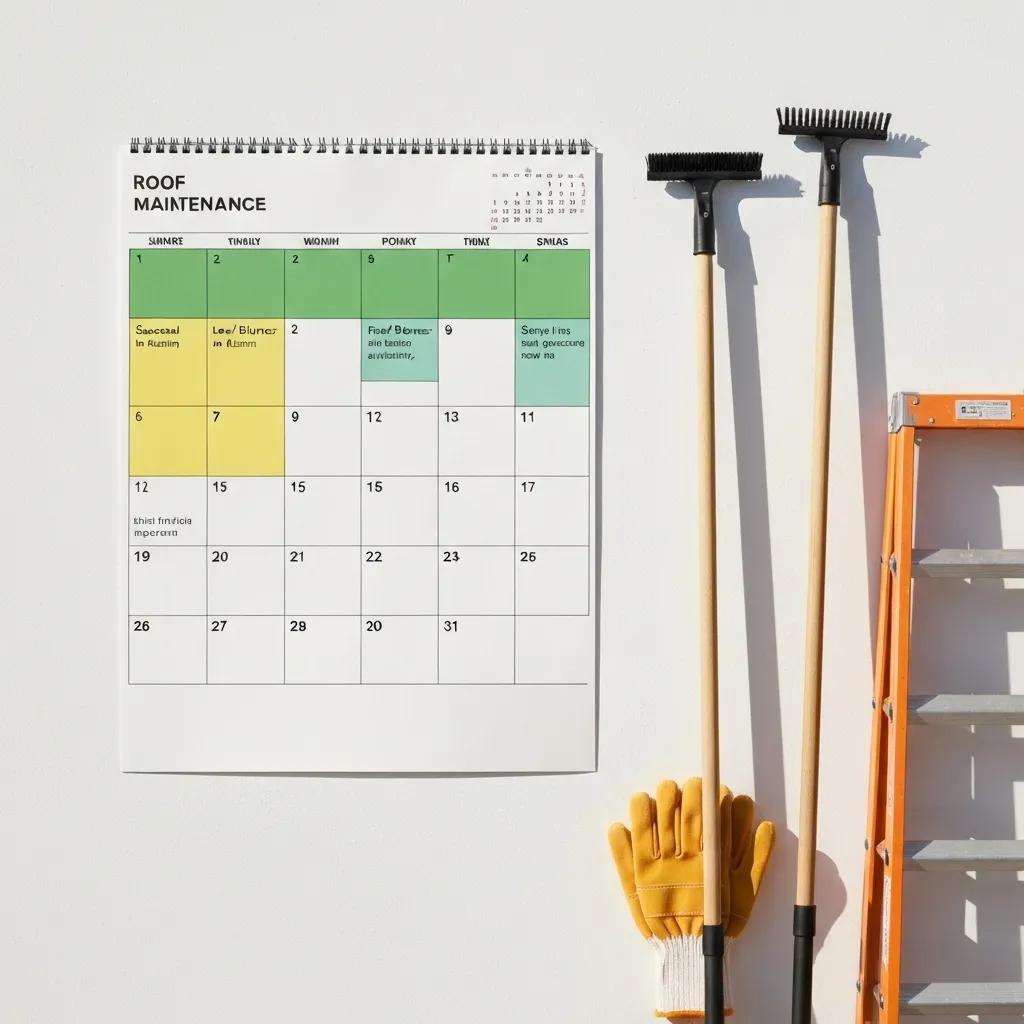 DIY Roof Care vs. Hiring Professionals: Weighing the Pros and Cons for Homeowners Calendar showing roof maintenance schedule with tools for upkeep