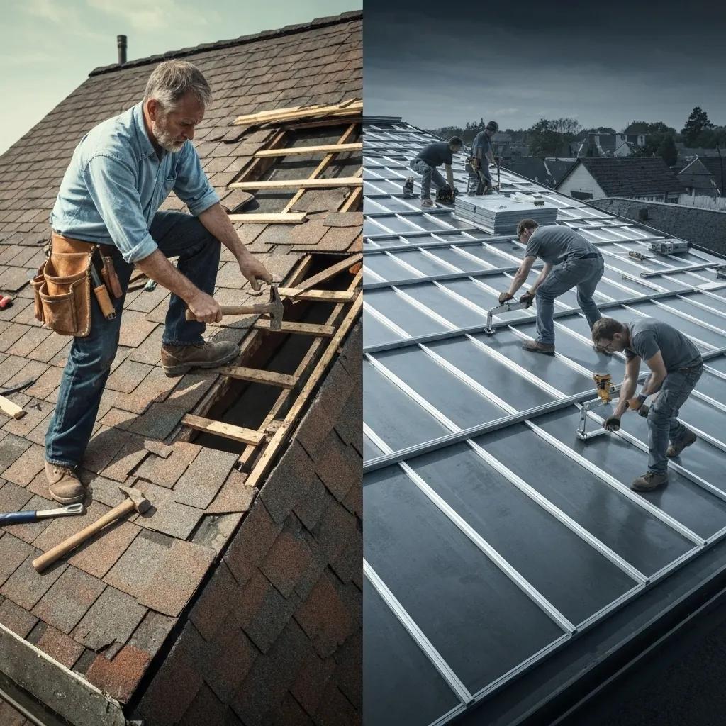 Discover Affordable Professional Roof Inspection and Maintenance Plans for Every Budget Comparison of roof repair and replacement scenarios with contractors