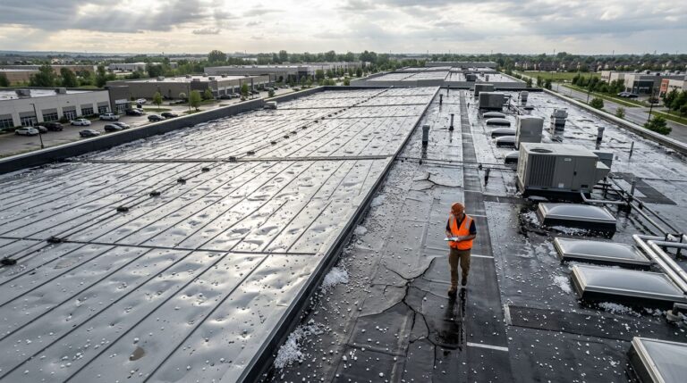 Commercial roof inspection after hailstorm
