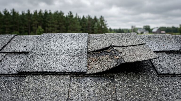 Lifted shingles on a roof