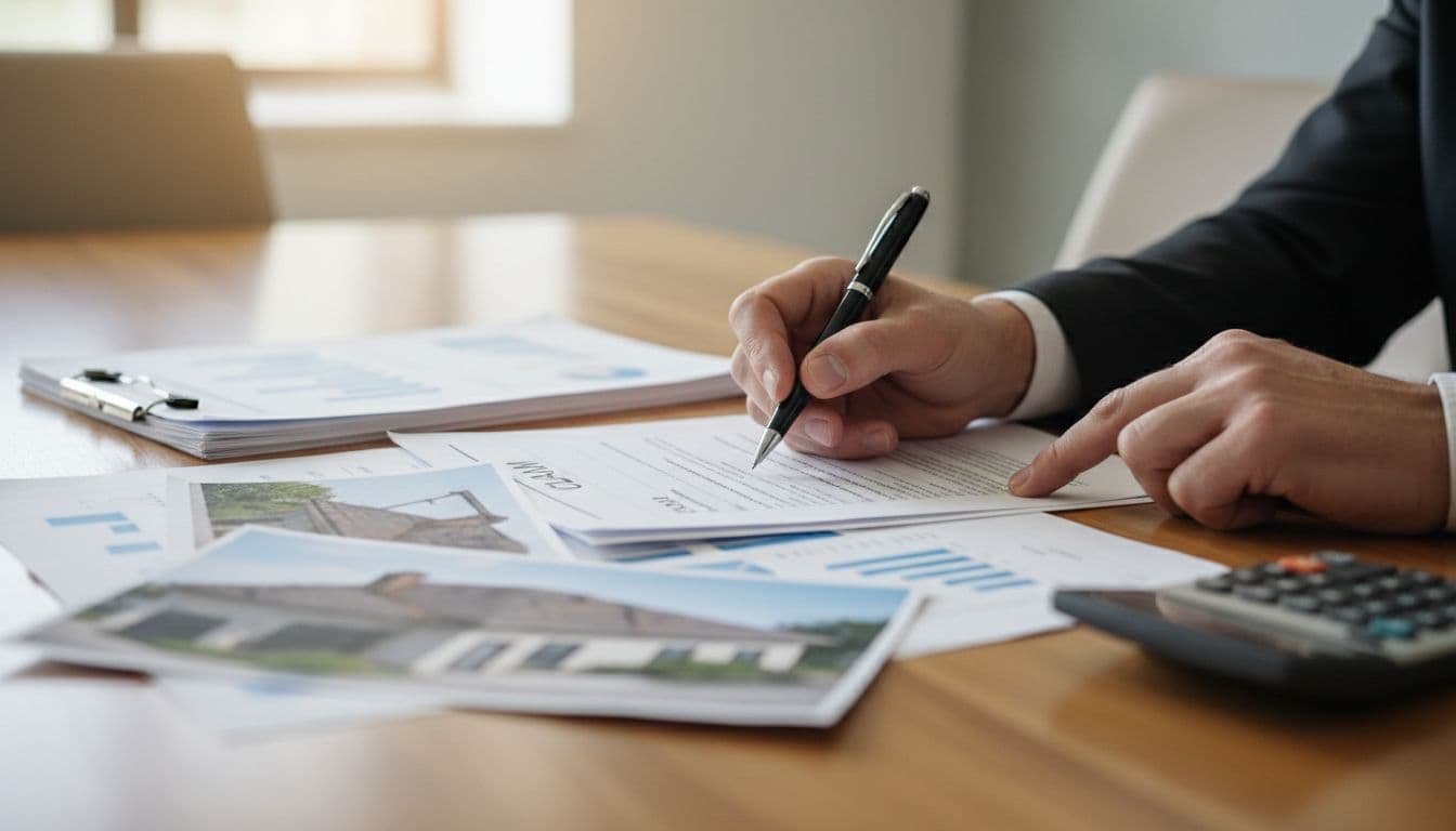 Can Insurance Deny a Roof Claim Over Previous Repairs? Closeup of two hands signing documents on a table with insurance forms, damaged roof photos, and calculator.