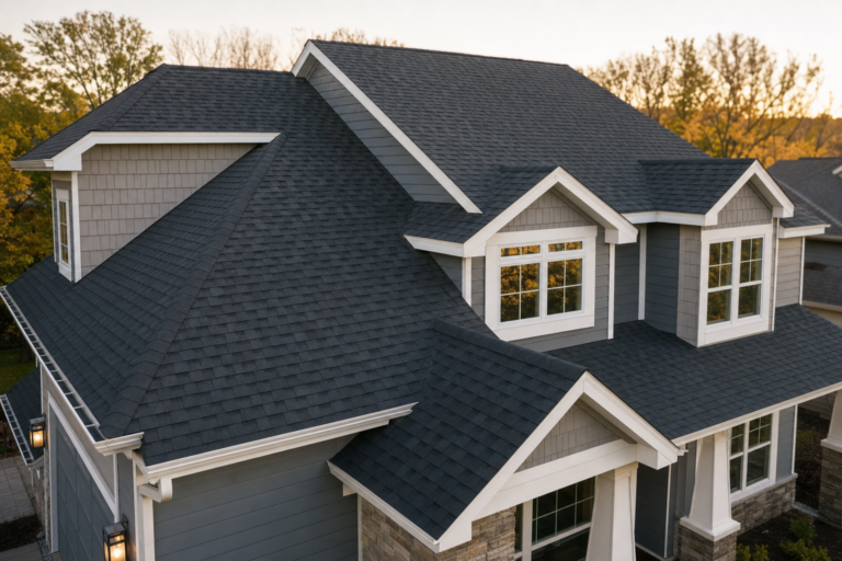 Architectural asphalt shingle roof on a Elko New Market, MN home in autumn