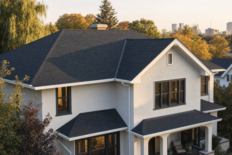 Architectural asphalt shingle roof on a Falcon Heights, MN home in autumn