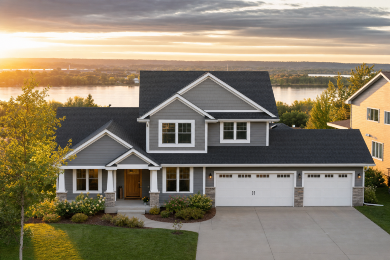 Architectural asphalt shingle roof on a Hastings, MN home in autumn