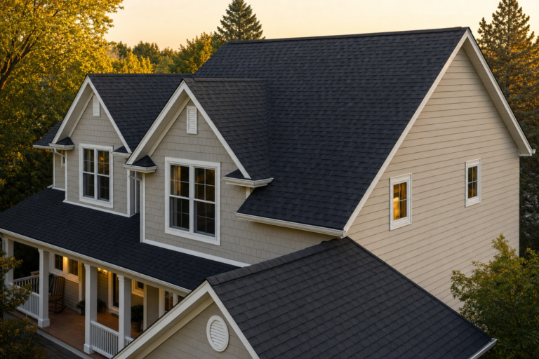 Architectural asphalt shingle roof on a Hopkins, MN home in autumn