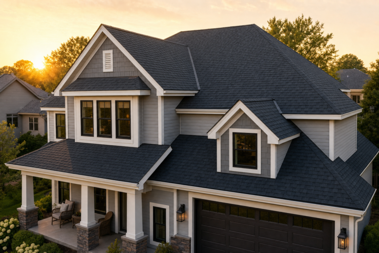 Architectural asphalt shingle roof on a Minneapolis, MN home in autumn