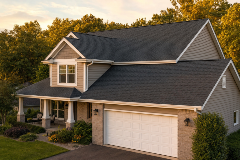 Architectural asphalt shingle roof on a New Brighton, MN home in autumn