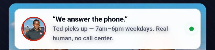 We answer the phone. Ted picks up — 7am to 6pm weekdays. Real human, no call center. Sellers Roofing Company, Saint Paul MN.