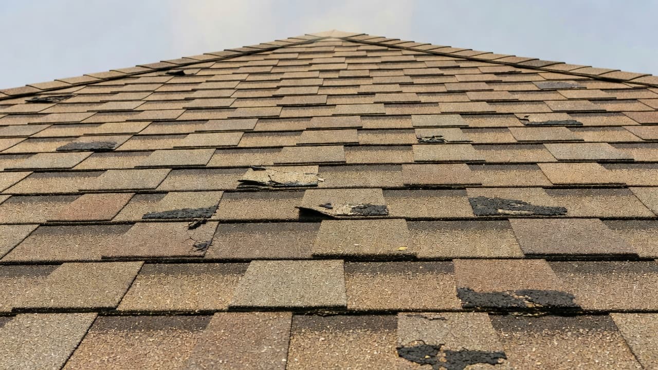 Can Summer Heat Crack Asphalt Shingles in Minnesota? Close-up view of curled and weathered asphalt shingles baking on a hot summer rooftop.