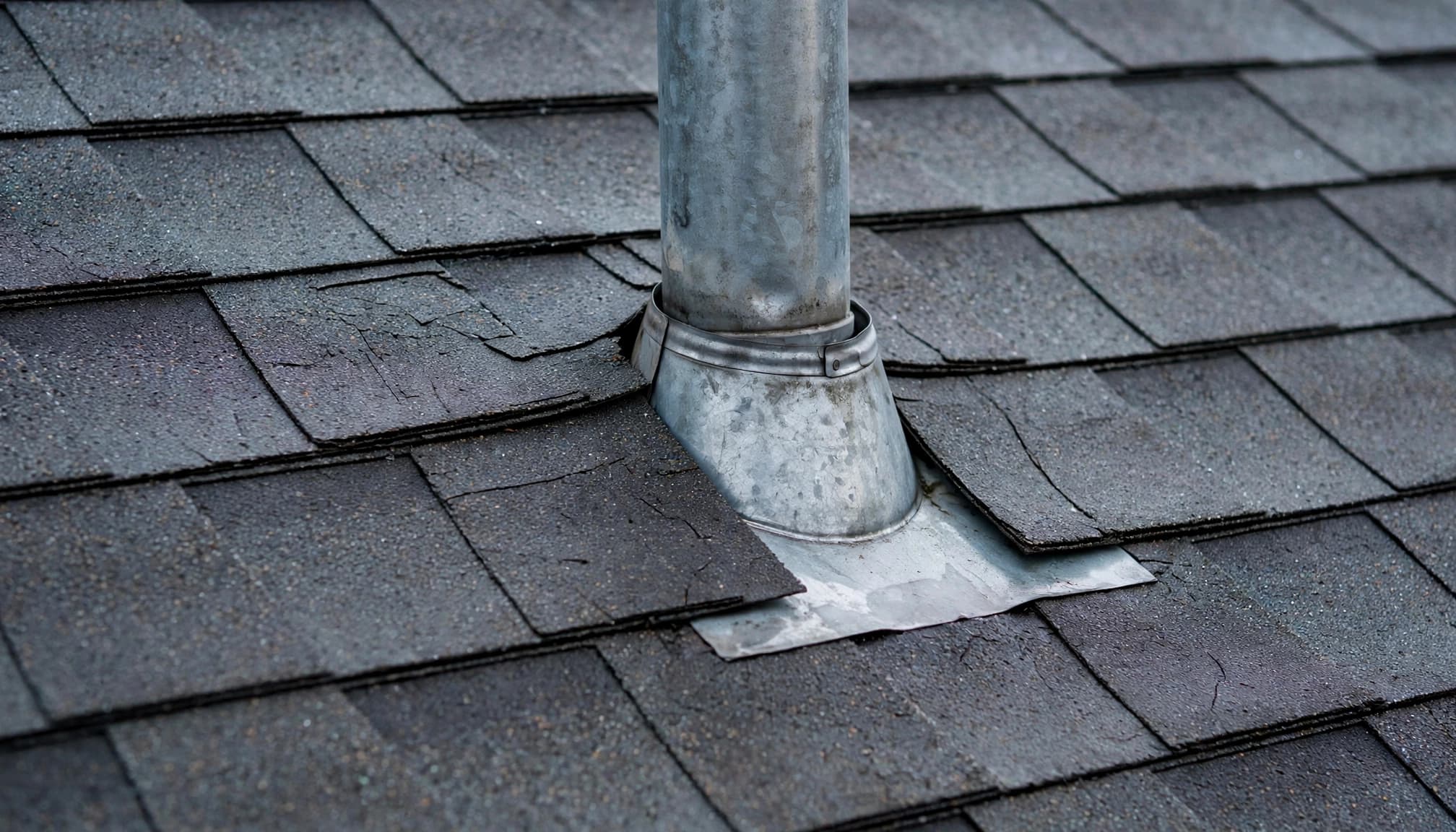 Why Do Asphalt Shingles Crack at Vents in Minnesota? Minnesota asphalt shingles cracking around a roof vent after cold weather.