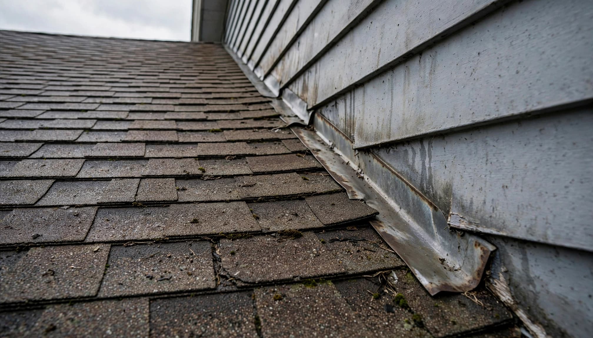 Why Does a Roof Leak Return After Repair in St. Paul? Roof-to-wall flashing associated with a recurring roof leak on a Saint Paul home.