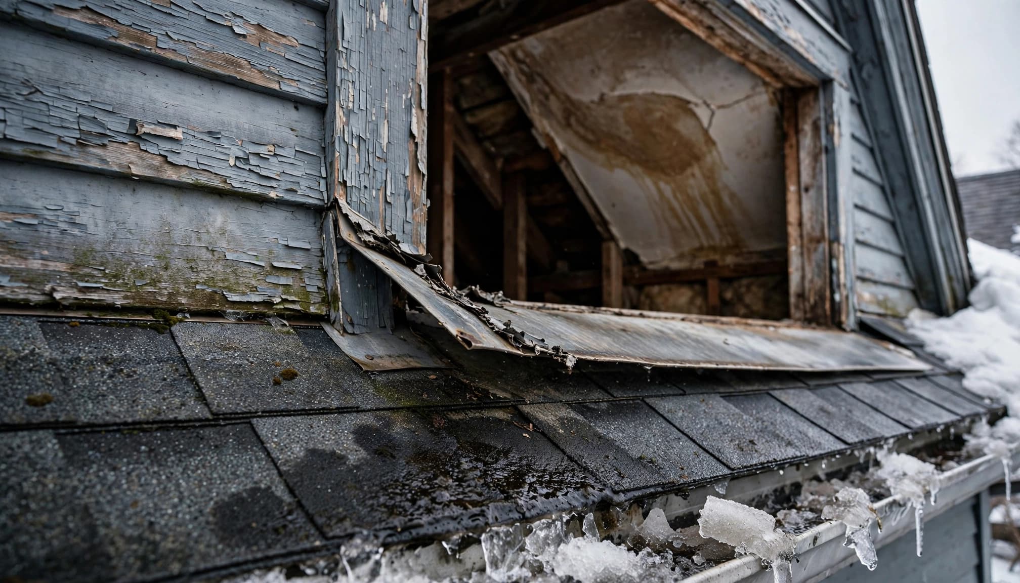Can Freeze-Thaw Cycles Cause Dormer Sidewall Leaks? Dormer sidewall leaks at roof flashing on a Minnesota home in winter.